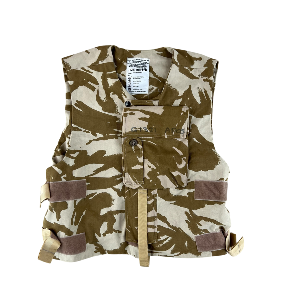 British Army 1990s Desert DPM Camouflage Body Armour Cover Vest — British military surplus armour cover, archive ref BA1990DDCBACV