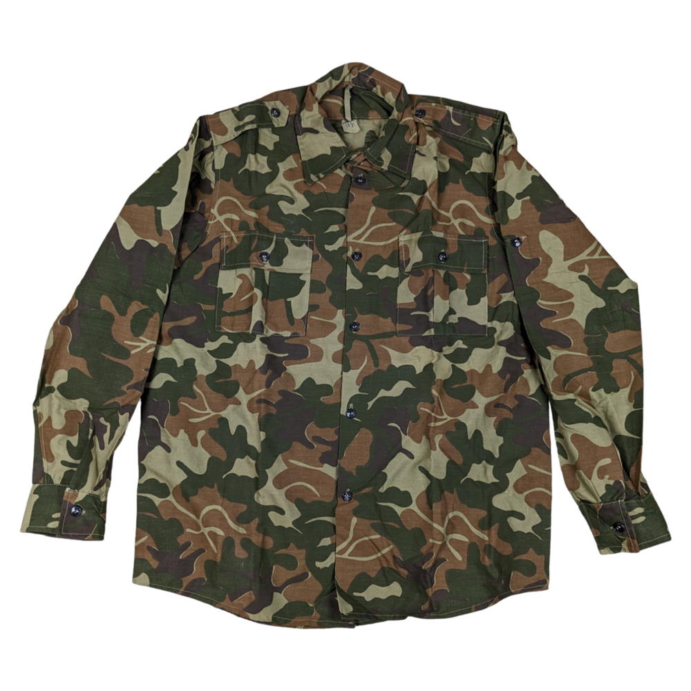 Romanian Army 1990s M1990 Leaf Camouflage Long Sleeve Shirt — Romanian military surplus shirt, archive ref ROA1990M1990LCLSS