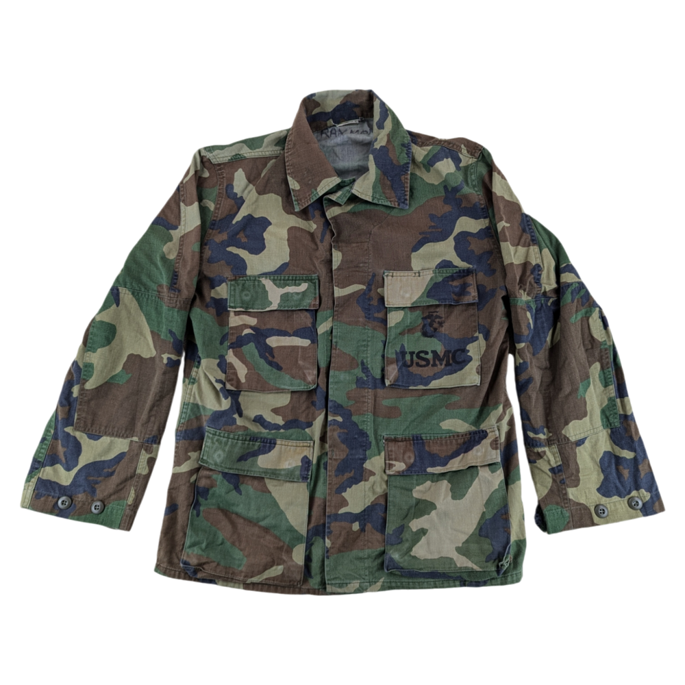 United States Marine Corps 1980s M81 Woodland Camouflage BDU Combat Jacket — United States military surplus jacket, archive ref USMC1980M81WCBCJ