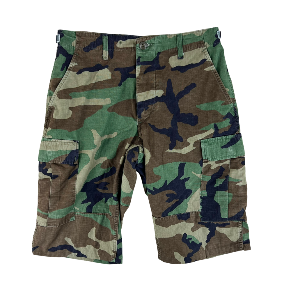 United States Army 1990s M81 Woodland Camouflage Shorts — United States military surplus trouser, archive ref USA1990M81WCS