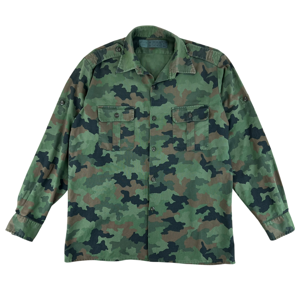 Yugoslav Army 1980s JNA M87 Oak Leaf Camouflage Shirt — Yugoslav military surplus shirt, archive ref YA1980JM87OLCS